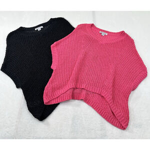 2) Tommy Bahama Womens Marlina Tape Yarn VNeck Crochet Sweater Pink & Blk Medium